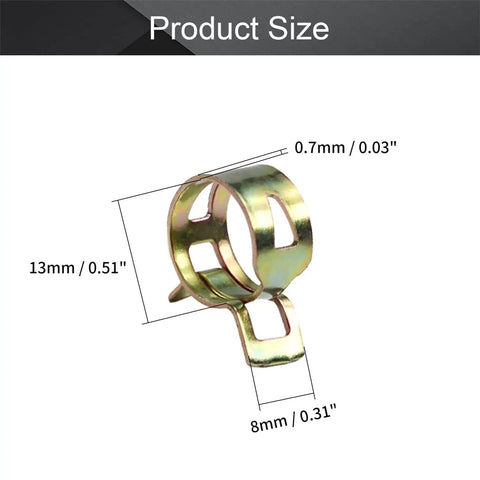 Close-up of 13mm spring hose clamp from 50 Piece 13mm Half Inch Spring Hose Clamps Kit For Low Pressure Air Lines, highlighting dimensions 13mm and 8mm.