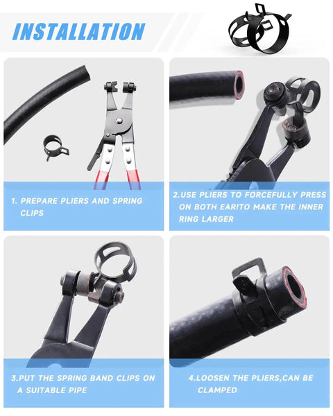 Installation guide for 100 Piece 6 To 25mm Spring Hose Clamps Assortment Kit With Swivel Flat Hose Clamp Plier for automotive use