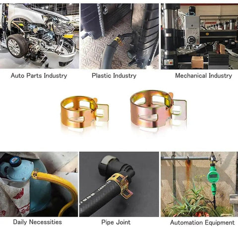 50 Piece 13mm Half Inch Spring Hose Clamps Kit For Low Pressure Air Lines, Reusable Clip Fasteners, displayed in various industry settings.