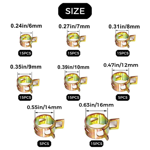 90 Pcs Spring Hose Clamps Assortment Kit With Eight Sizes 6 To 16 Mm Leakproof Fuel Line Clamps for various uses