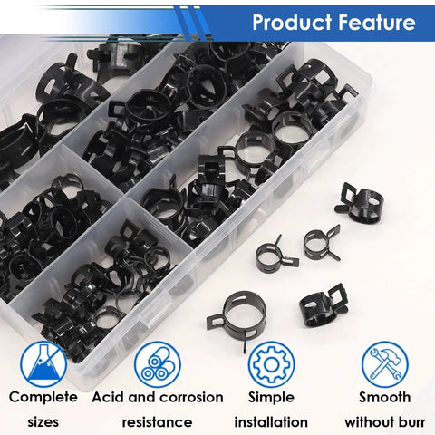 132 Pcs 6 To 25Mm Spring Hose Clamps With Hose Clamp Pliers In 16 Sizes Constant Tension Hose Clamp Kit in plastic box