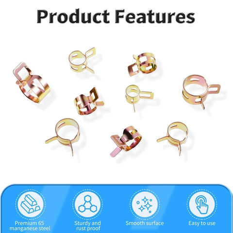 10 Pcs Spring Band Type Hose Clamps 7mm ID 0.28in 12mm Wide Manganese Steel Galvanized Rustproof Assortment Kit product features