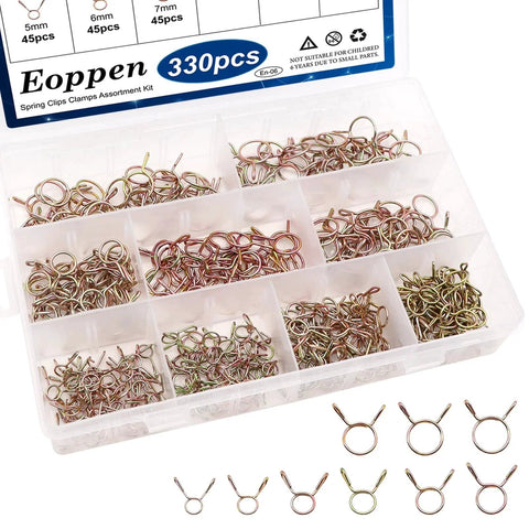 330Pcs Nine Size Spring Hose Clamps Set 5mm To 13mm Galvanized 65Mn Spring Clips Assortment Kit For Fuel Line Water Pipe