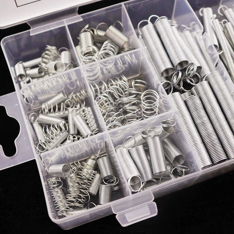 200 Piece Compression and Extension Spring Kit With Plastic Storage Box, 20 Sizes of Small Metal Coil Springs for Auto