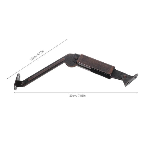 2Pcs Spring Lid Support Hinges for Wooden Chest Box with Fold Down and Swing Down Function, dimensions shown.