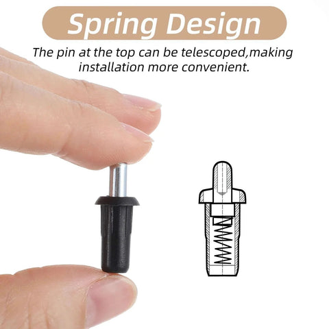 Close-up of 24pcs Cabinet Door Repair Pins, Spring Loaded Pin with telescopic design for furniture door panels and blinds, black