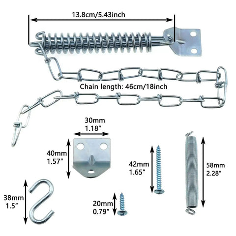 Spring Loaded Screen Door Chain Set Windproof And Heavy Duty Storm Door Hardware for Wooden Aluminum Composite Doors 1 Pack components
