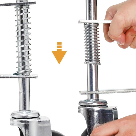 Close-up of 2 Pack Spring Loaded Gate Casters for Wooden and Metal Gates showing spring mechanism adjustment