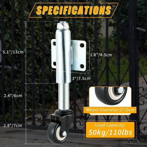 Two Inch Spring Loaded Gate Caster With TPU Wheel Heavy Duty Single Pack For Doors And Gates Load Capacity Up To 110 Lbs
