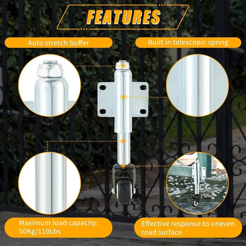 Two Inch Spring Loaded Gate Caster With TPU Wheel Heavy Duty Single Pack For Doors And Gates Load Capacity Up To 110 Lbs displayed
