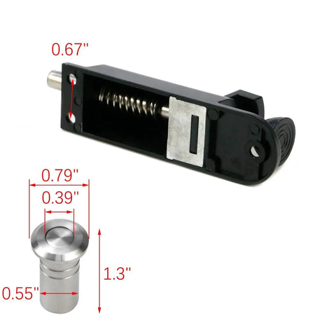 Spring Loaded Sliding Door Lock Black Heavy Duty Foot Operated Kick Lock Zinc Alloy For Sliding Glass Doors And Patio Doors Secure Latch With Spring Return Corrosion Resistant And Durable Ideal For Folding Accordion Closet And Window Doors showing dimensions.