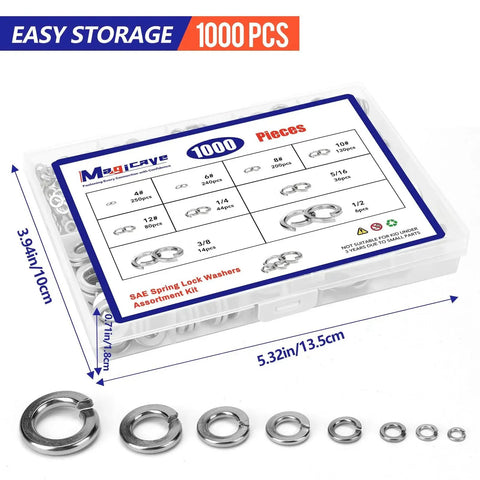 Spring Lock Washer Kit In Nine SAE Sizes 304 Stainless Steel For Fasteners in labeled storage box