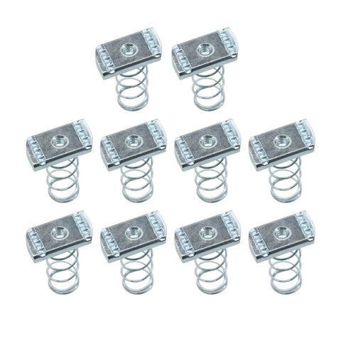 Image of a pack of 10 One Quarter Inch Twenty Thread Spring Channel Nut With Zinc Electroplate Finish Long Spring Nut For Unistrut Channels