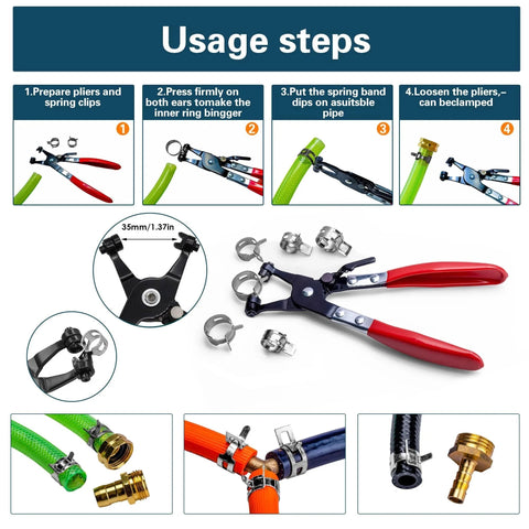 Installation guide for 108 Piece Spring Pipe Clamp Set With Tools 9 Sizes 6 To 18mm Spring Hose Clamps, including tools and steps.