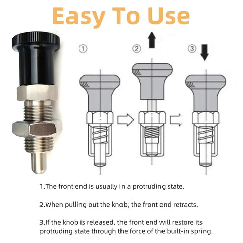 Stainless Steel Ball Nose Spring Plunger Set 2 Pack Retractable Hand Operated Indexing Pins instructions and diagram