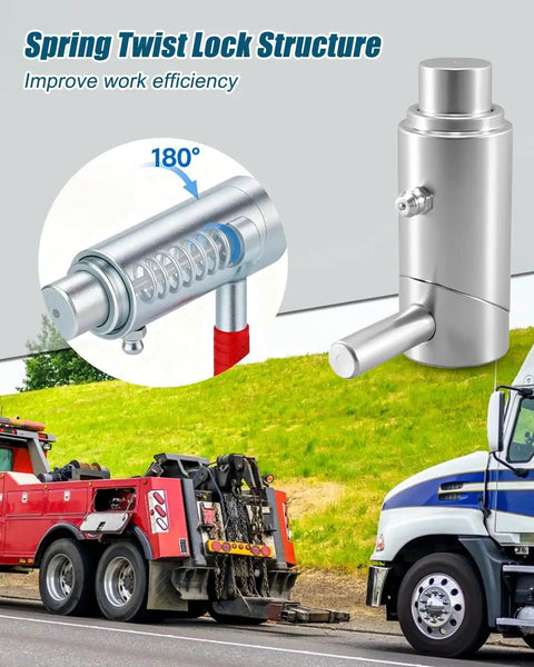 Spring Loaded Twist Lock Plunger Pin Two Pack Three Quarter Inch for cam lock, shown on wrecker truck, with spring mechanism