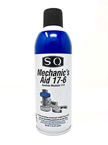 Front view of SQ Penetrating Catalyst Oil 17-6 Mechanic's Aid, 11 oz can, featuring blue and black cap with product label.