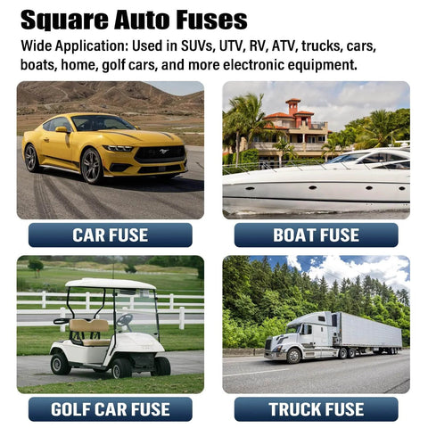 Square auto fuses used in cars, boats, golf carts, and trucks; six pack 40A square for SUVs cars trucks boats beefed up low profile.