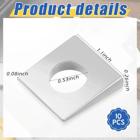 Square Beveled Washer Set for precise leveling and secure fastening, 10 pieces 1/2 and 1-1/8 inch, dimensions shown