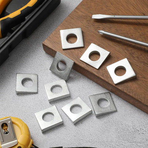 Square Beveled Washer Set for precise leveling and secure fastening, 10 pieces in 1/2 and 1-1/8 inch sizes, galvanized carbon steel.