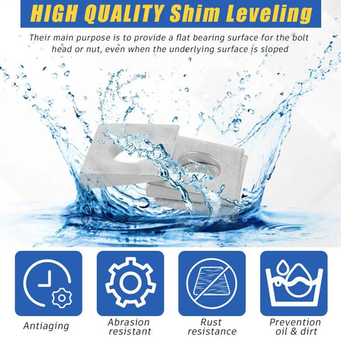 Square Beveled Washer Set for precise leveling and secure fastening, 10 pieces, galvanized carbon steel, anti-aging, rust-resistant.