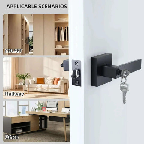 Entry Door Lock Set With Square Door Lever For Bedroom And Privacy, Heavy Duty Interior Exterior Door Knob, ANSI Grade 3, installed on door