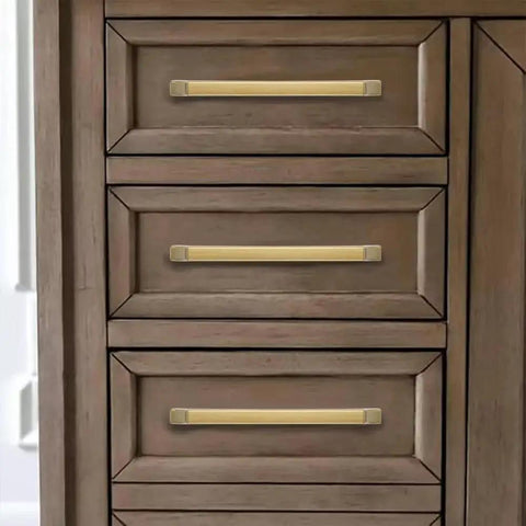Square Brushed Gold Cabinet Pulls 2 Pack 6 Inch Center To Center Heavy Duty Zinc Alloy Handles installed on wooden drawers