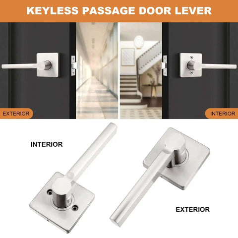 Square Passage Door Handle Set For Interior Doors Heavy Duty Reversible Lever In Satin Nickel Finish With Keyless Passage No Key Needed