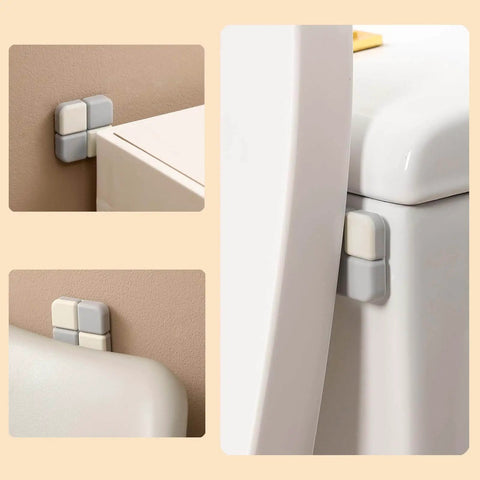 Six sturdy 1 cm thick square door stoppers with strong self adhesive pads installed on walls to protect furniture and doors.