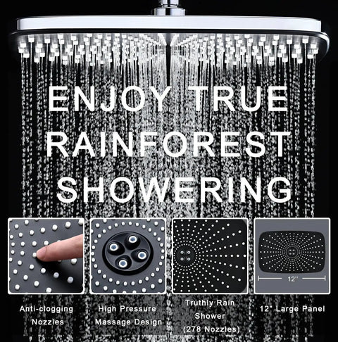 High Pressure Rain Shower Head With Magnetic Detachable Handheld Combo, Fixed Showerhead And 10 Sprays, showcased with water jets