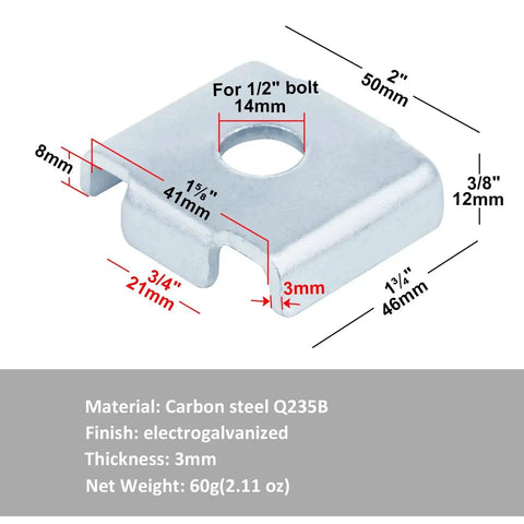 Square Saddle Washers For One Half Inch Bolts Fits One And Five Eighths Inch Strut Channel Twenty Pack One Eighth Inch Thick close-up