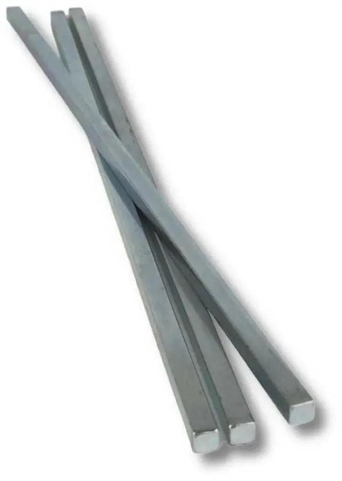 One Quarter Inch By One Quarter Inch By Twelve Inch Square Steel Key Stock Bar Zinc Coated Cold Drawn Steel Oversized Precision Key Stock Pack Of Three For Machinists And Fabricators In Industrial Projects Beefy Heavy Duty Grade image of three metal key stock bars