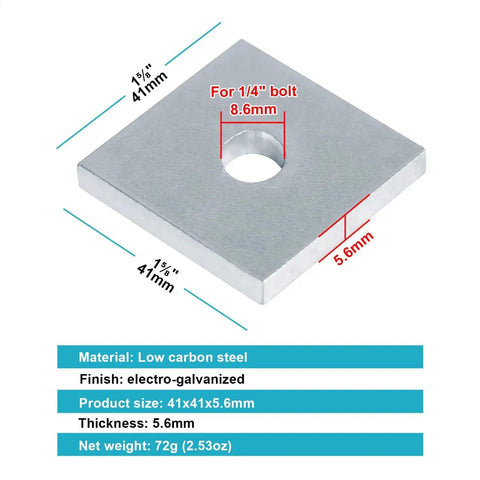 Twenty Pack Square Strut Washer Plates For One And Five Eighths Inch Strut Channel With Five Sixteenths Inch Bolt Hole For Use With Quarter Inch Bolts