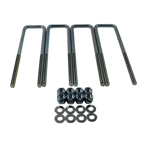 Extended square U bolt kit for 2.5 inch wide leaf springs with a 12.5 inch length and 9/16 inch bolts, shown with washers and nuts