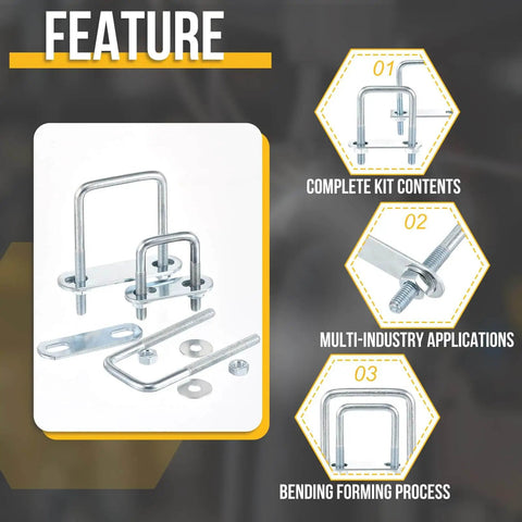 M6x25x50mm Square U Bolts Kit Four Sets Carbon Steel Galvanized With Nuts Washers Frame Plate For Pipe Trailer Automotive And Leaf Spring Fasteners shown