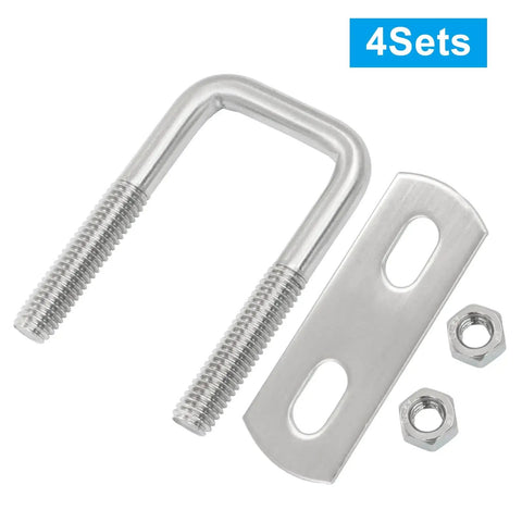Square U Bolts M6 4 Sets 3/4 Inch Wide 304 Stainless Steel U Bolts With Frame Plates Nuts And U Clamp For Trailers And Boats 20 Mm By 50 Mm Marine Hardware Durable Corrosion Resistant