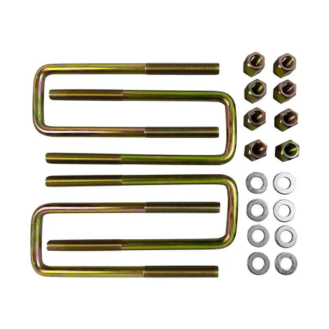 Corrosion resistant square U bolts with hardware provide secure leaf spring mounting, 8.75 inch long, 2.5 inch wide, 9/16 inch