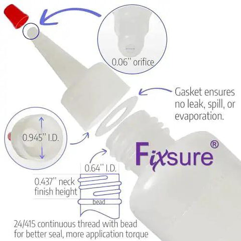 Close-up view of 12 Pack 4 Oz Squeeze Bottles With Red Tip Caps For Ketchup BBQ Sauces Syrup Condiments Oil Pancake Decorating Dressings Travel Camping Lab Arts And Crafts Leakproof Pouring With Secure Yorker Cap And Gasket For Mess Free Use, showcasing the gasket and cap design.