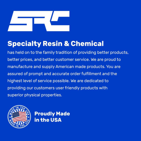 Specialty Resin & Chemical logo and text about American-made products with a USA emblem and 'Proudly Made in the USA' statement.