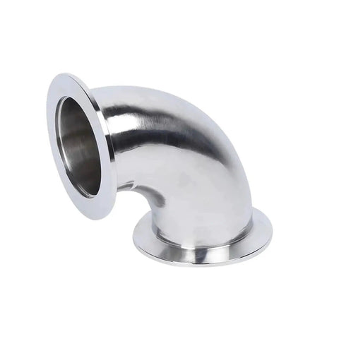 SS304 KF Vacuum 90 Degree Elbow Tri Clamp Flange Joint Compatible With KF16 KF25 KF40 KF50 shown in stainless steel side view