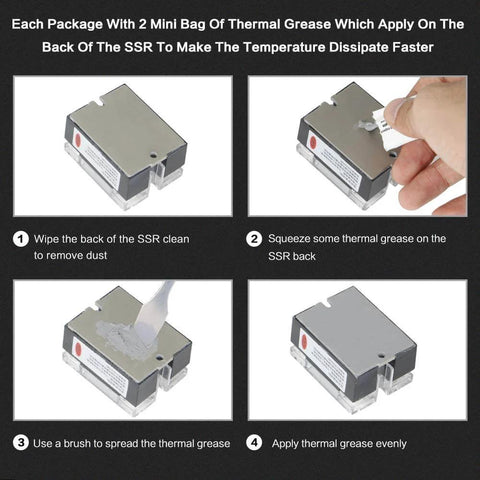 Application process of thermal grease on Solid State Relay SSR 40DA DC to AC Input 3 to 32 V DC Output 24 to 480 V AC 40 Amp.