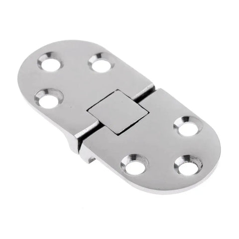 Marine Grade Stainless Steel 316 Hidden Folding Table Hinge, concealed 180 degree turn plate, shown in close-up view
