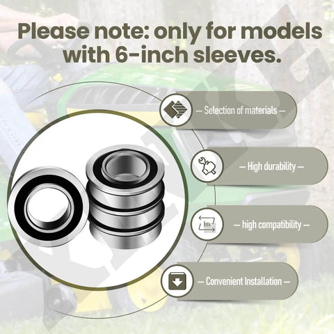 Diagram showing stainless steel front axles and bearings for 6-inch mower sleeves. Focus: 2 Sets Upgrade Stainless Steel Front Axle And Bearing Conversion Kit For Mowers With 6 Inch Wheel Sleeves Heavy Duty Upgrade For Durability Compatible With Z242F Z246 Z246i Z248F Z254 Z254F Z254i EZ4824 RZ4621 RZ4824F RZ5424 RZ5426 RZ54i. Features: material, durability, compatibility, and installation ease.