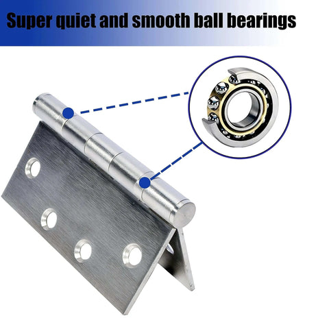 6-Pack 4.5 inch X 4.5 inch Heavy Duty Commercial Door Hinge with Silent Steel Plain Ball Bearing, 3 mm thick stainless steel
