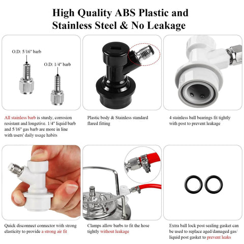 Corny Keg Ball Lock Quick Disconnect Set For Homebrewing Stainless Five Sixteenths Gas Barb Nut And Quarter Inch Beer Barb Nut
