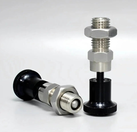 Two Pack Push Fit Ball Nose Spring Plungers Stainless Steel Retractable Indexing Pins With M12 By 1.5 Threads shown side by side