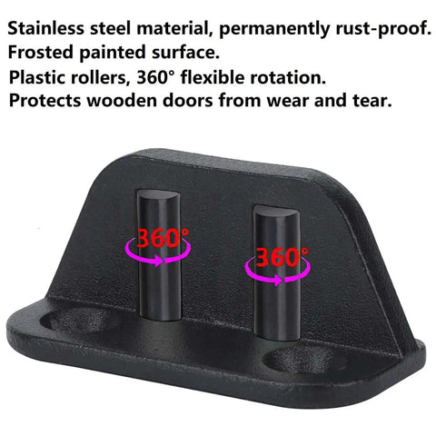 Set Of 2 Heavy Duty Sliding Barn Door Floor Guides with 360-degree plastic rollers and stainless steel hardware shown from front view