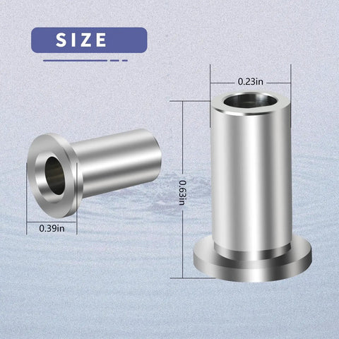 Detailed view of 9 Pack 3220 Bearing Sleeve Compatible With 3220 D And E Series dimensions, stainless steel construction.