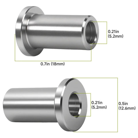 Stainless steel 3220 bearing sleeve dimensions for Grindmaster Crathco beverage dispensers, side view and front view
