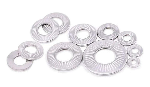 304 Stainless Steel Belleville Spring Washers Kit With Serrated Conical And Knurled Designs, Assortment Of Seven Sizes M3-M12